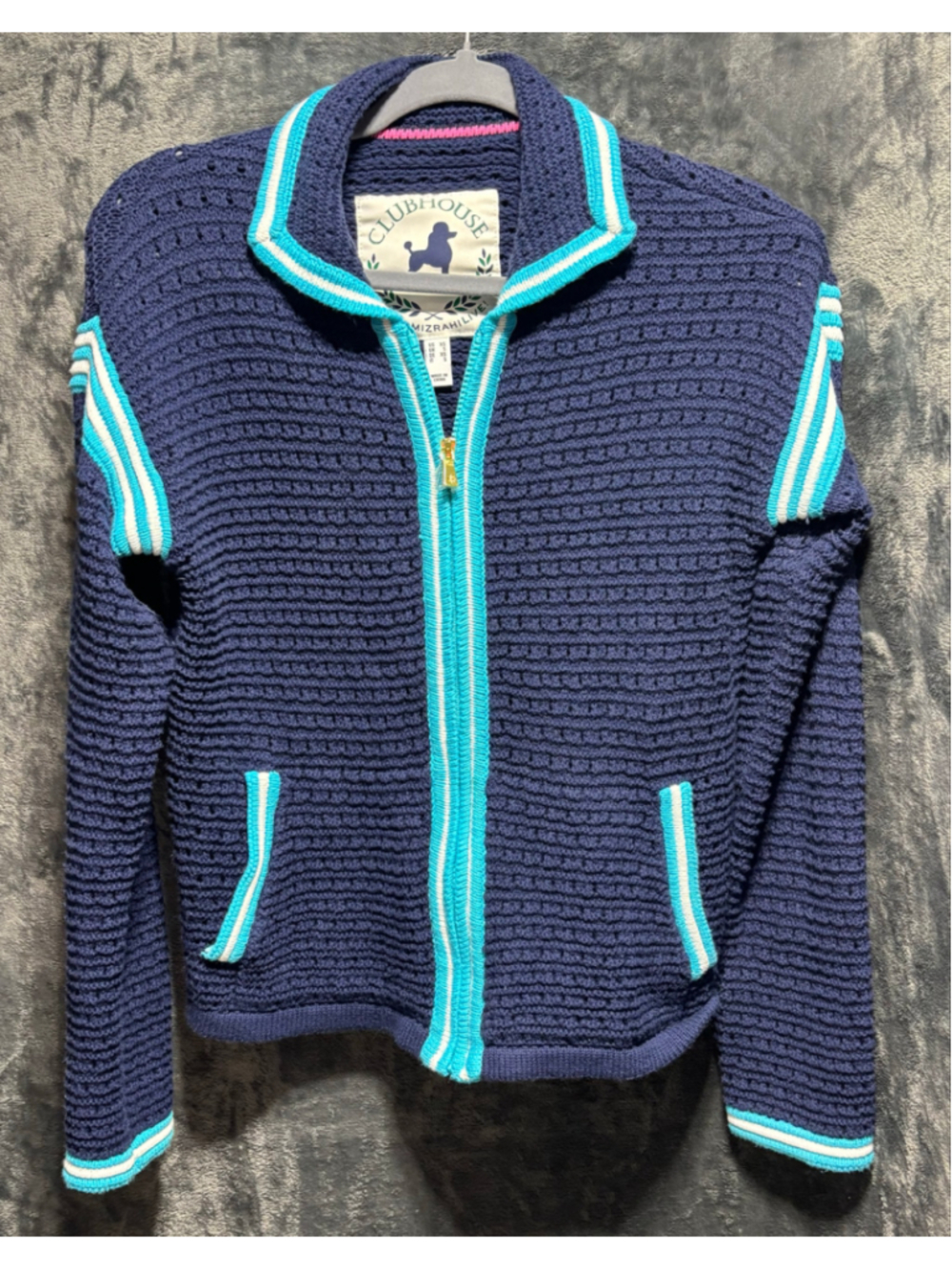 Isaac Mizrahi Crochet Zip Front Sweater Jacket Navy Blue XS NWOT Live Clubhouse